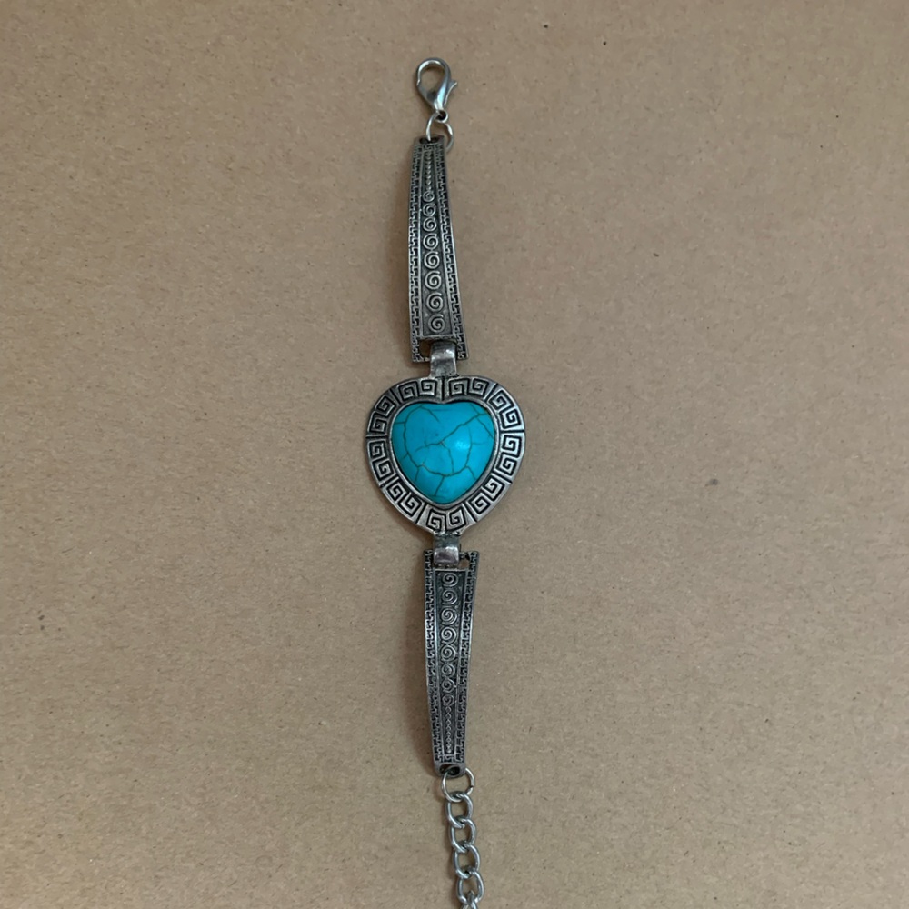 Vintage Sterling Silver Turquoise Heart Bracelet